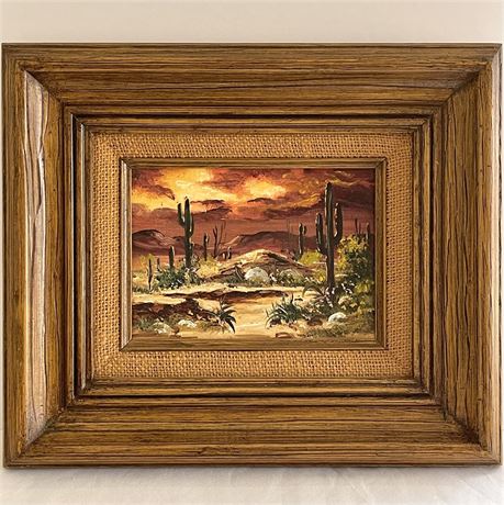 Framed Authentic Desert Landscape Canvas Painting