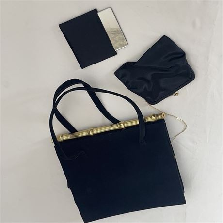 Vtg Koretolope Handbag - with Attached Change Purses and Mirror in Pouch