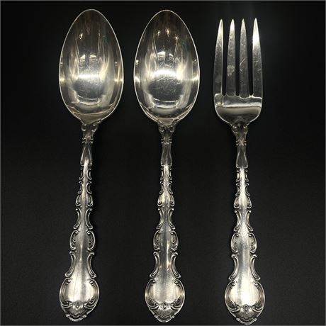 Vtg Gorham Sterling (2) Large Serving Spoons and (1) Large Serving Fork