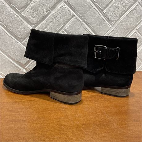 Coach Size 8.5 M Nalita Black Shortie Fold-Top Suede Ankle Boots