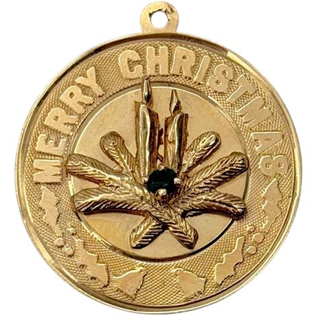 14K Gold Green Gemstone “Merry Christmas” Charm / Pendant