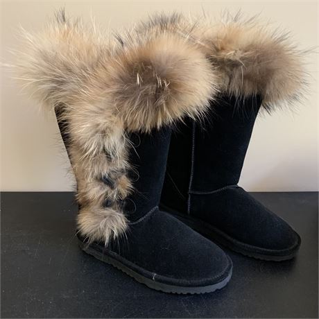 New - Size 10 Bearpaw Whitney Black Boots with Fur Trim