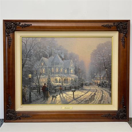 Signed Thomas Kinkade 4799/6950 "A Holiday Greeting" w/ COA Canvas Print