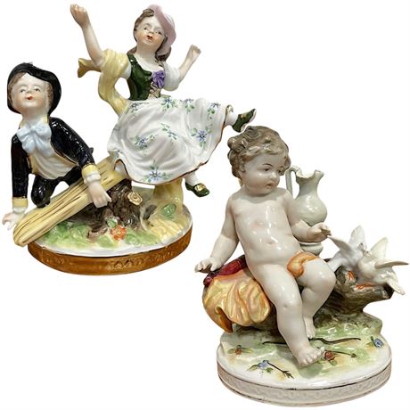 Vintage Porcelain Figural Statues by Royal Vienna & Unmarked