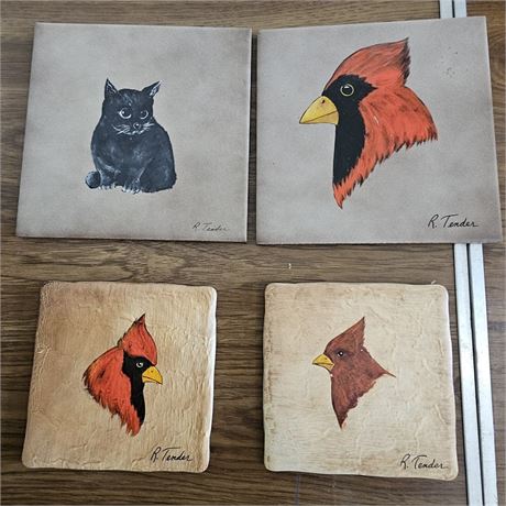 Cardinal tiles hand painted