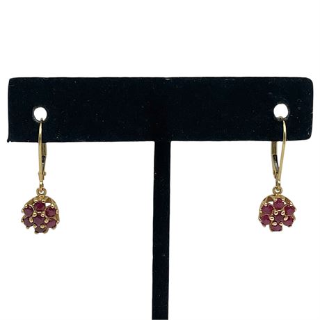 14K Yellow Gold Ruby Cluster Earrings