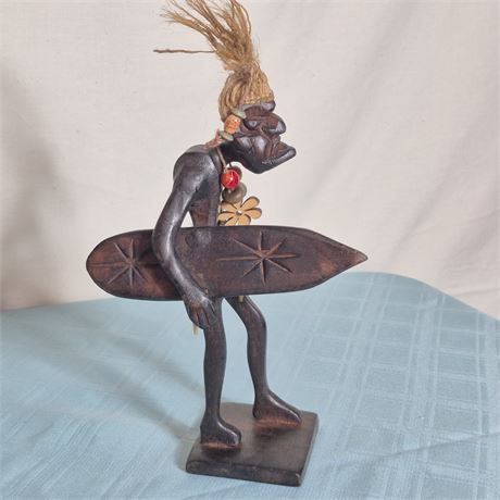 Tribal-Style Tiki Warrior Surfer Sculpture