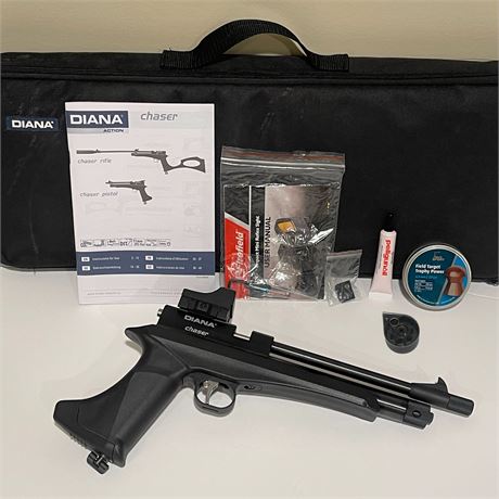 Diana Chaser .22 Cal Air Pistol w/ Red Dot Sight, Magazine, Pellets, Case & More