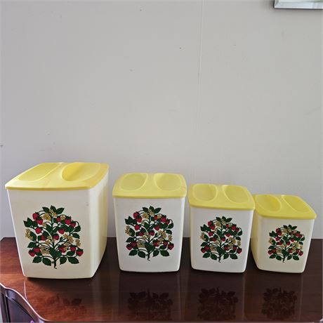 1970's Plastic Strawberry Themed Nesting Canisters