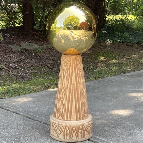 Vtg Mercury Glass Gazing Ball on Burley Fired Clay Base
