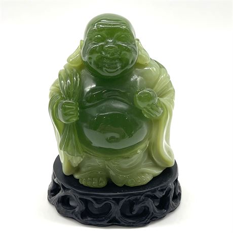 Multi-Toned Green Sitting Buddha on Black Base