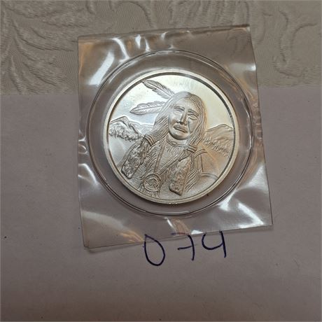 1 Troy OZ. .999 FINE SILVER ROUND  Mountain Indian