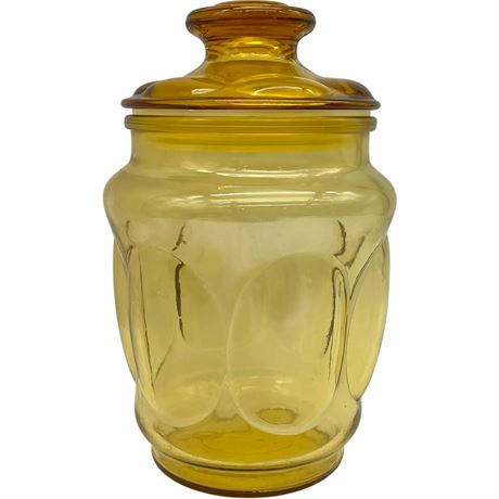 Vtg LE Smith Bubble Lidded Amber Apothecary Glass Jar