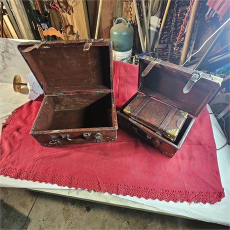 Three decorative vintage-style wooden treasure chests.