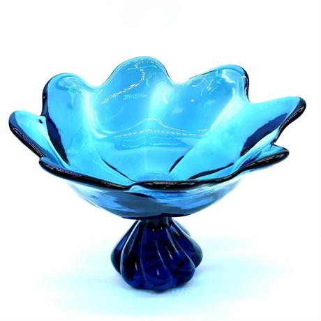 Vintage Viking Glass Bluenique Twist Pedestal Compote Dish