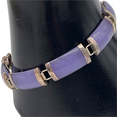 14K White Gold Lavender Jade Heng Ngai Oriental Link Bracelet