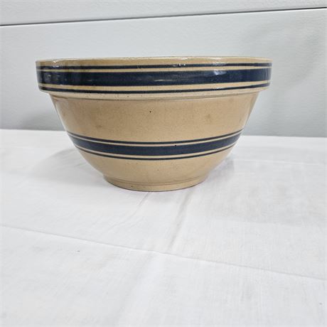 Large Yelloware 1900's Primitive Blue Banded Mixing Bowl
