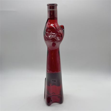 Vtg Moselland Cat Riesling Red Glass Wine Bottle (Unopened)