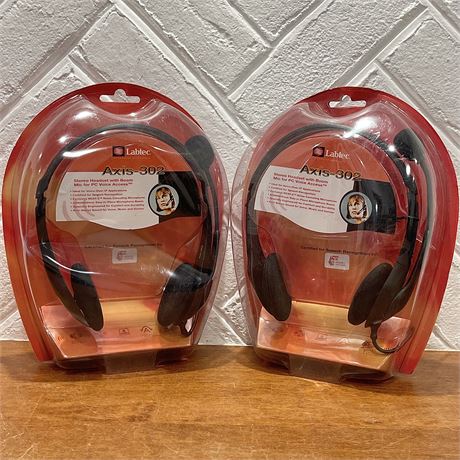 (2) NIB Labtec Axis-302 Stereo Headsets with Boom Mics