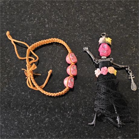 Handmade Fashionista Skull Doll w/Matching Bracelet