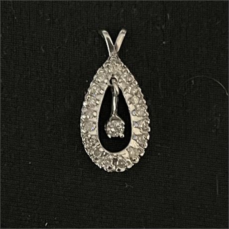 14k White Gold 1.50 carat Diamond Teardrop Pendant w/ Dangling Floating Center