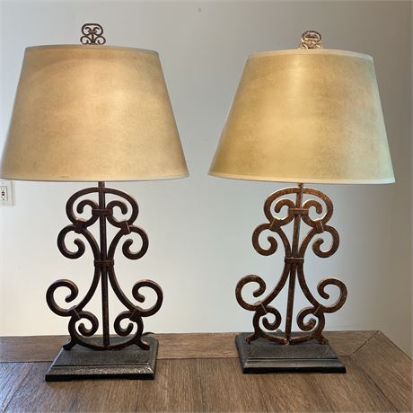 Pair of 3-way Iron Scroll Lamps
