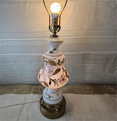 MCM Hand Painted West Germany Satin Glass 3-Way Lighting Table Lamp Lot 2