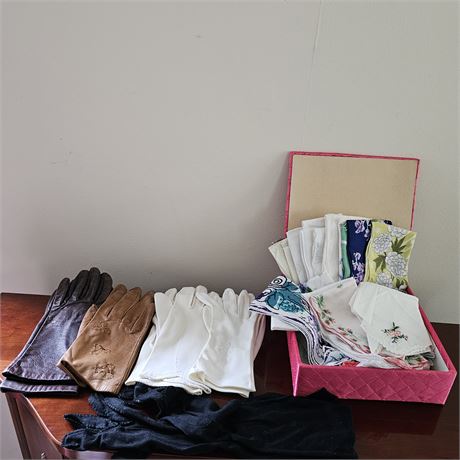 Vintage Womans Handkerchief & Glove Lot