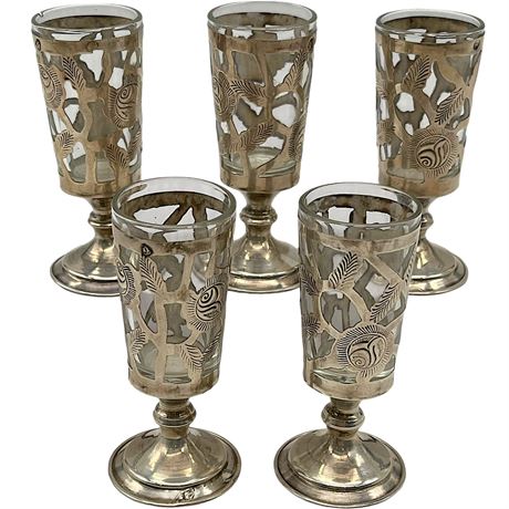 Sterling Silver Taxco Mexico Glass Insert Shot Glasses