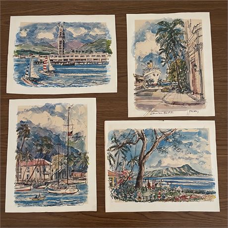 (4) Signed John Checkley Hawaiian Watercolor Prints