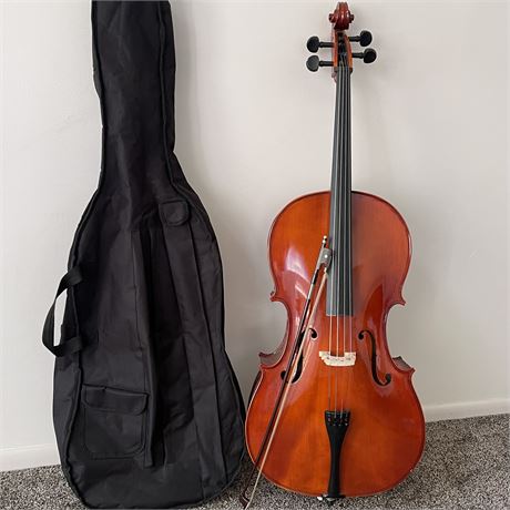 Maple & Spruce Carved Cello w/ Bow & Soft Case