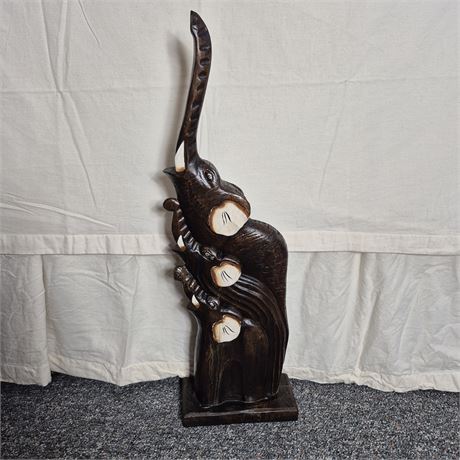 Vtg Hand Carved Elephant Family Statue