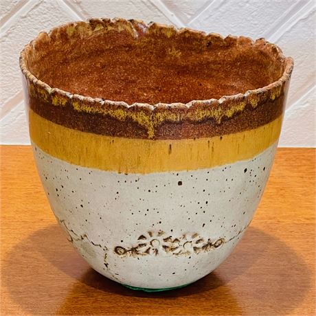 Studio Art Earthenware Asymmetrical Glazed Pot with Debossed Flowers
