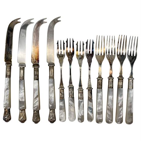 Vtg Sheffield England Silverplate Cutlery Set w/ Mother of Pearl Handles
