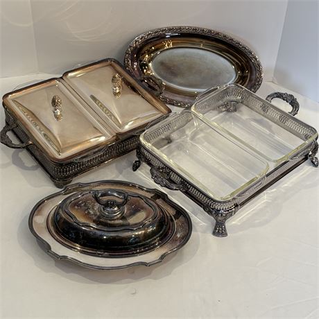 Silver-Plated Casserole Sets w/ Lidded Serving Dish