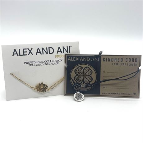 Alex and Ani Necklaces with Lotus Peace Petals and Four Leaf Clover Pendants