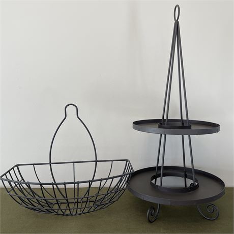 Steel Hanging Hose Basket & 2-Tiered Metal Display Stand