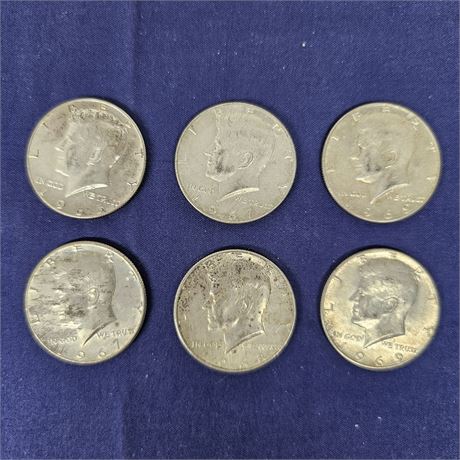 (6) 1965-1969 Silver Kennedy Half Dollars