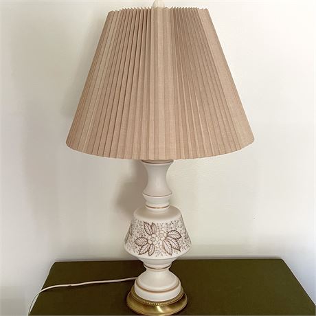 Mid Century White Ceramic Gold Painted Table Lamp