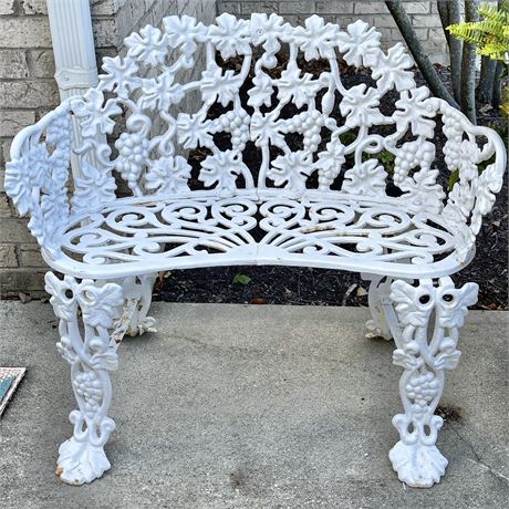 Vtg Cast Iron Grape Vine Garden Bench