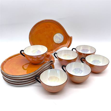 Vintage Orange and White Lusterware Snack Set - Set of 6 - Bavaria