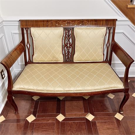 Antique Inlaid Mahogany Upholstered Sette