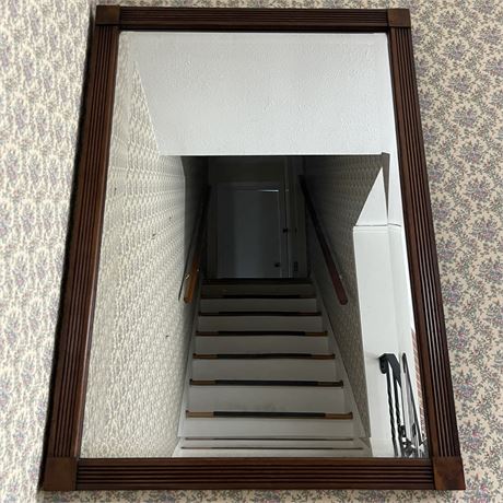 Vtg Beveled Glass Wood Framed Mirror