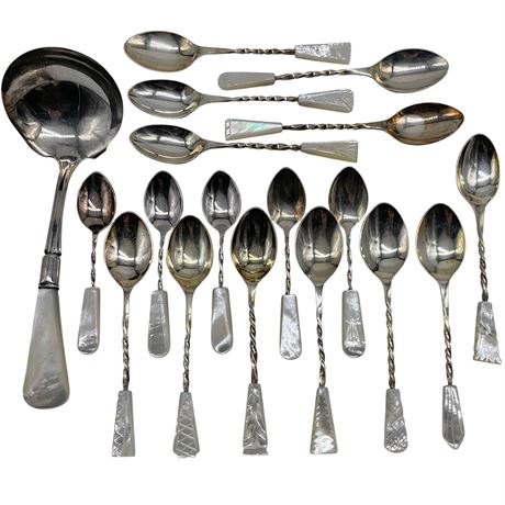 (18) Sheffield Silver Plated Mother of Pearl Spoons - Some Are Unbranded