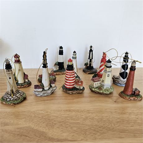 Miniature ceramic lighthouse ornament collection~ set of 12