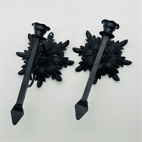 Decorative Black Metal Wall Candle Sconce Pair