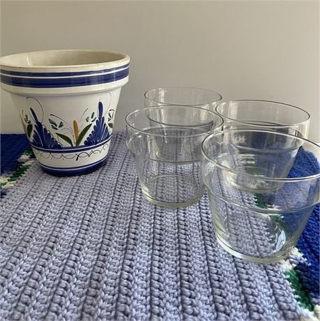Crotched Lap Blanket w/ Painted Glazed Flowerpot and Glass Flowerpots