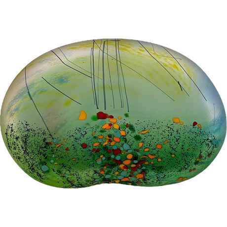 Vtg Hand-Painted Blown Art Glass Paperweight