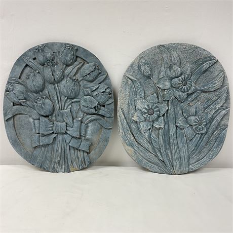 Pair of Garden Stones with Floral Design