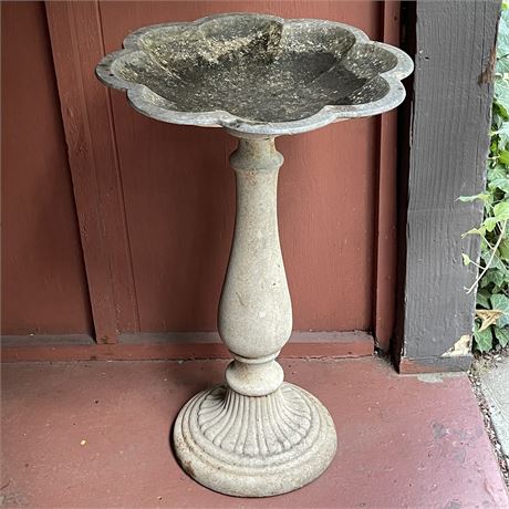 Galvanized Metal Bird Bath on Cement Base